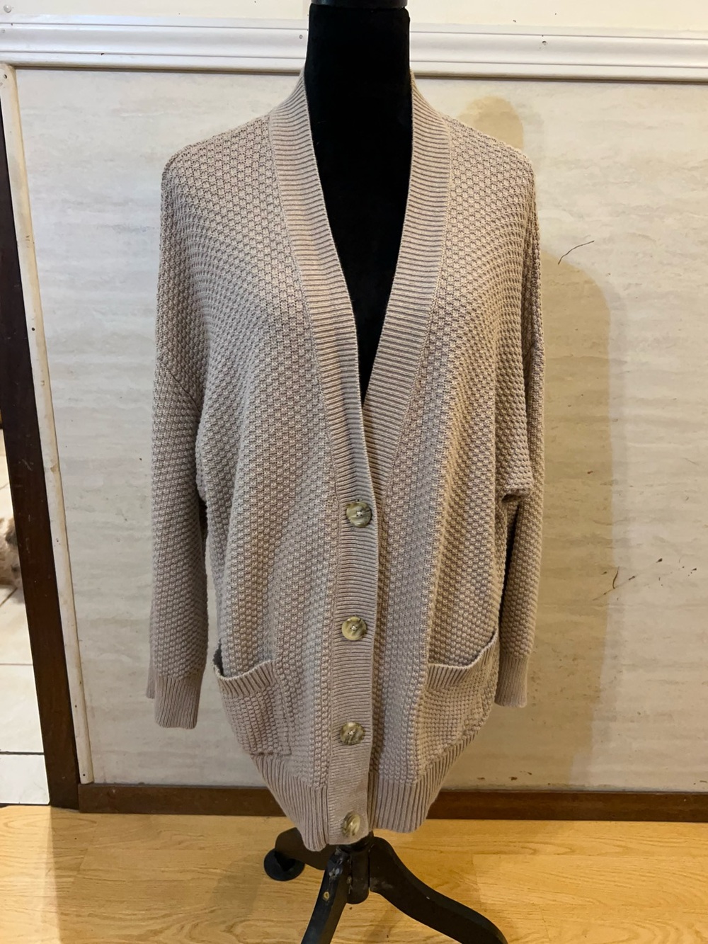 Aerie Cozy Oversized Varsity Waffle/Knit Cardigan.